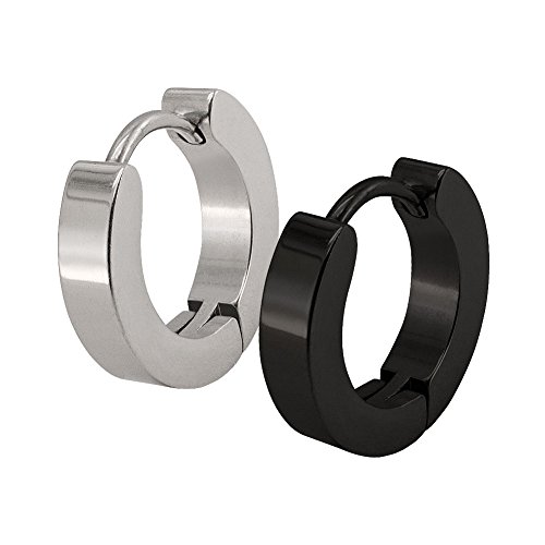 Soul-Cats 1 Paar Creolen Klapp1 Paar Creolen Ohrringe Edelstahl schwarz Herren Unisex Huggie Creole, Größe:Ø 14mm / 3mm breit;Farbe:schwarz & Silber Soul-Cats 1 Paar Creolen Klapp1 Paar Creolen Ohrringe Edelstahl schwarz Herren Unisex Huggie Creole, Größe:Ø 14mm / 3mm breit;Farbe:schwarz & Silber von Soul-Cats