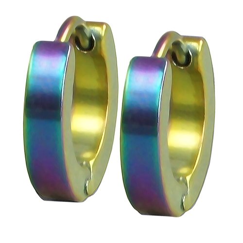 Soul-Cats Creolen Klappcreolen Ohrringe Edelstahl Unisex Huggie Creole, Größe: Ø 14mm / 3mm breit;Farbe: regenbogen von Soul-Cats