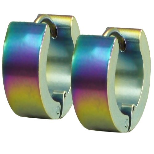 Soul-Cats Creolen Klappcreolen Ohrringe Edelstahl Unisex Huggie Creole, Größe: Ø 14mm / 7mm breit;Farbe: regenbogen von Soul-Cats