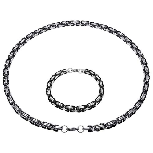 Soul-Cats Königskette Halskette aus Edelstahl in schwarz - Silber, Länge: 55 cm, Stärke: 6 mm und Armband, Länge: 22 cm von Soul-Cats