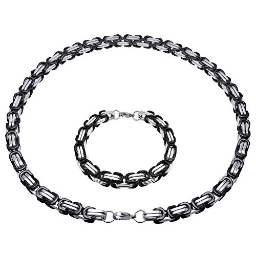 Soul-Cats Set Königskette Halskette aus Edelstahl in schwarz - Silber, Länge: 55 cm, Stärke: 9 mm und Armband, Länge: 22 cm von Soul-Cats