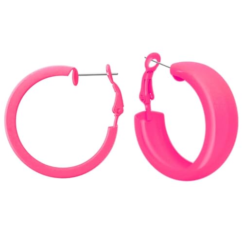 Soul-Cats 1 Paar Creolen Ohrstecker Ohrringe Metall Hoops 80er Style Retro, Farbe:pink von Soul-Cats