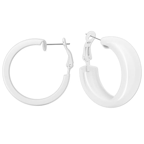 Soul-Cats 1 Paar Creolen Ohrstecker Ohrringe Metall Hoops 80er Style Retro, Farbe:weiß von Soul-Cats