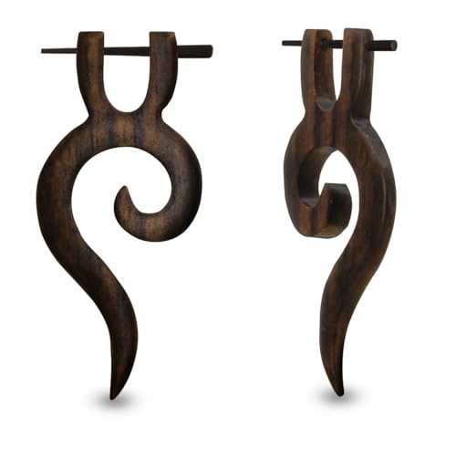 Soul-Cats 1 Paar Holz Creolen Holzohrringe Horn Stift eckig geometrisch Tribal Stern groß braun, Modell 3 von Soul-Cats