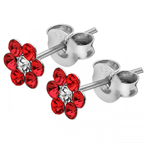 Soul-Cats 1 Paar Ohrstecker Blüte aus 925 Sterling Silber mit Strass, Farbe: rot von Soul-Cats