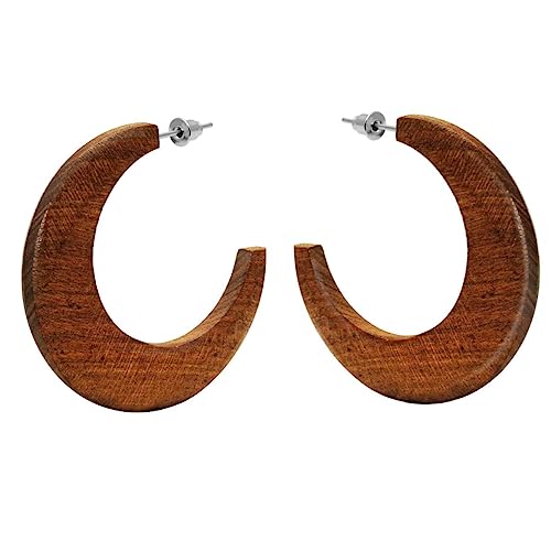 Soul-Cats 1 Paar Statement Holz Creolen braun große Ohrringe Natur Ethno Boho Style Hoops, Farbe: braun von Soul-Cats