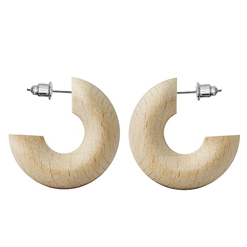 Soul-Cats 1 Paar breite Holz Creolen Naturfarben braun hölzerne Ohrringe Hoops Ethno Boho, Farbe: natur von Soul-Cats