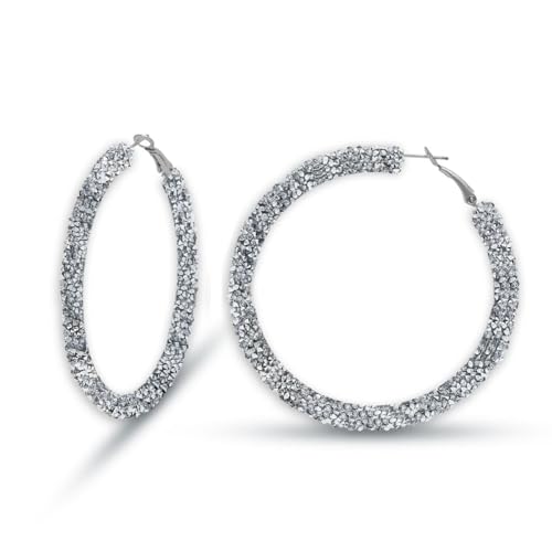 Soul-Cats 1 Paar elegante auffällig glitzernde Creolen in der Größe: 60 mm, Farbe: silber von Soul-Cats