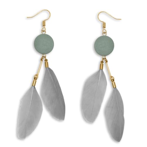Soul-Cats 1 Paar pastell farbene Feder Ohrringe für Damen im Boho Style, Farbe: grau von Soul-Cats