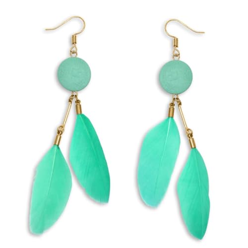 Soul-Cats 1 Paar pastell farbene Feder Ohrringe für Damen im Boho Style, Farbe: mint von Soul-Cats
