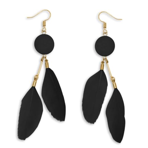 Soul-Cats 1 Paar pastell farbene Feder Ohrringe für Damen im Boho Style, Farbe: schwarz von Soul-Cats