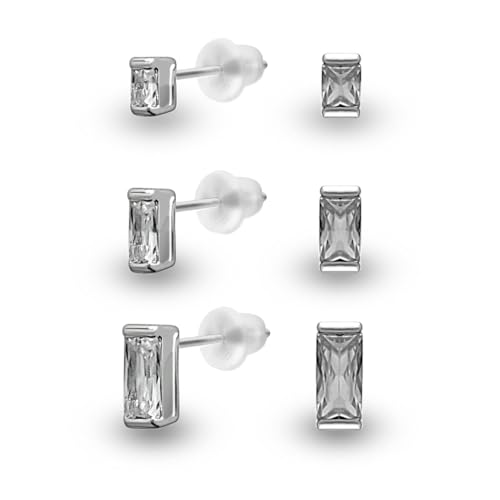 Soul-Cats 3er Set Mini Ohrstecker Damen Silber – Kleine Ohrringe mit Strassstein – 3 Größen – Trend Schmuck für Mädchen & Teenager Ear-Party-Look von Soul-Cats