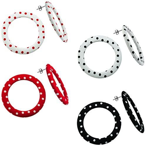 Soul-Cats Creolen Ohrringe Rockabilly Polka Dots Stoff 50er Style, Farbe: Set 4 Farben von Soul-Cats