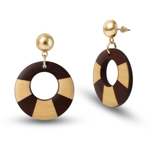 Soul-Cats Damen Holz-Ohrringe in Braun & Beige mit goldfarbenem Kugel-Stecker – runde Form, Elegantes Boho-Design von Soul-Cats