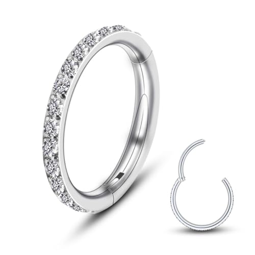 Soul-Cats Edelstahl Clicker Piercingring Septum Segmentring mit Strass-Steinen aus Edelstahl in silber für Damen und Herren, Größe:8 mm, Farbe:silber von Soul-Cats