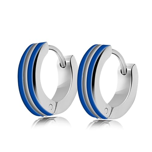 Soul-Cats Edelstahl Klapp Creolen silber-blau Ohrringe Damen Herren Kreolen unisex, Modell 2 Soul-Cats Edelstahl Klapp Creolen silber-blau Ohrringe Damen Herren Kreolen unisex, Modell 2 von Soul-Cats