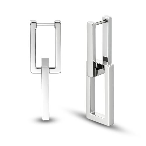 Soul-Cats Edelstahl Ohrringe Rechteck Geometrisch Silberfarben Damen Herren Unisex Schmuck Modern Minimalistisch Zeitlos Creolen Ohrringe von Soul-Cats