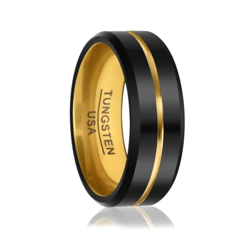 Soul-Cats Hochwertiger Ring aus Wolframcarbid für Herren und Damen Bicolor Verlobungsring Freundschaftsring Partnerring einer Geschenkbox, Farbe: schwarz-gold, Ringgröße: 65 von Soul-Cats