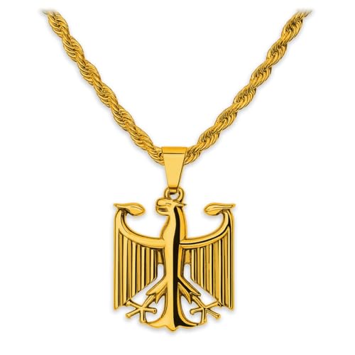 Soul-Cats Kordelkette mit Bundesadler Anhänger aus 316L Edelstahl, handpoliert, goldfarben, Kettenlänge 55 cm, Halskette für Herren in Geschenkverpackung Soul-Cats Kordelkette mit Bundesadler Anhänger aus 316L Edelstahl, handpoliert, goldfarben, Kettenlänge 55 cm, Halskette für Herren in Geschenkverpackung von Soul-Cats