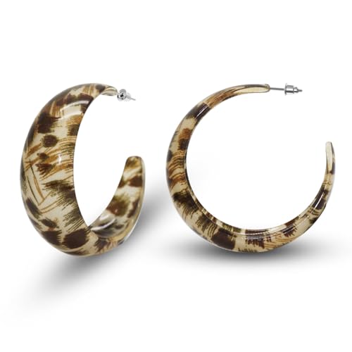 Soul-Cats Leichte Creolen Damen – Kunststoff Ø 50 mm – Beige Braun – Modische Ohrringe mit Animal-Print – Große Statement-Ohrringe von Soul-Cats