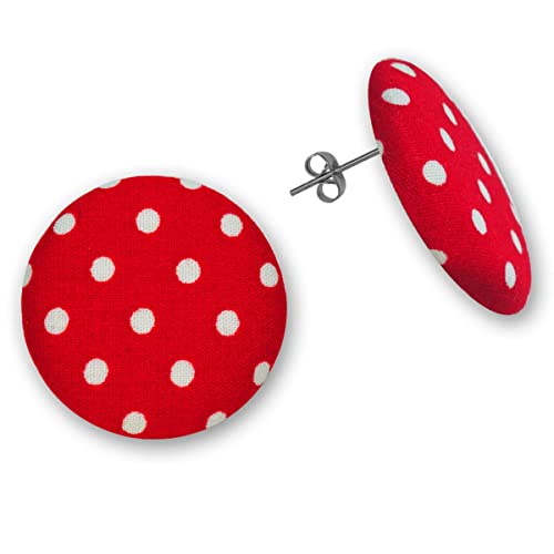 Soul-Cats Ohrstecker Rockabilly Polka Dots Stoff 50er Styl, Farbe: rot mit weißen Punkten von Soul-Cats