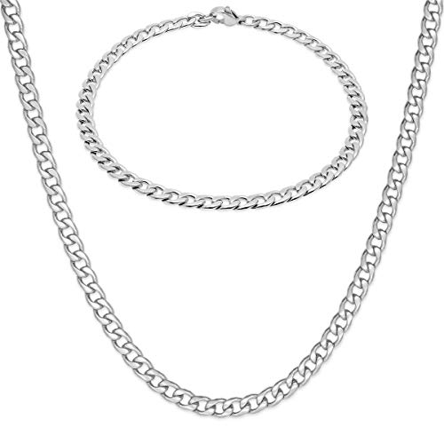 Soul-Cats Panzerkette mit oder ohne Armband für Männer, Herren aus Edelstahl, Breite: 5 mm, Auswahl: Kette 50 cm + Armband, Farbe: Silber von Soul-Cats