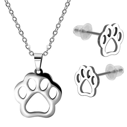 Soul-Cats Schmuck Set Ohrstecker und Kette mit Pfötchen Anhänger Katze Hund Tatze von Soul-Cats