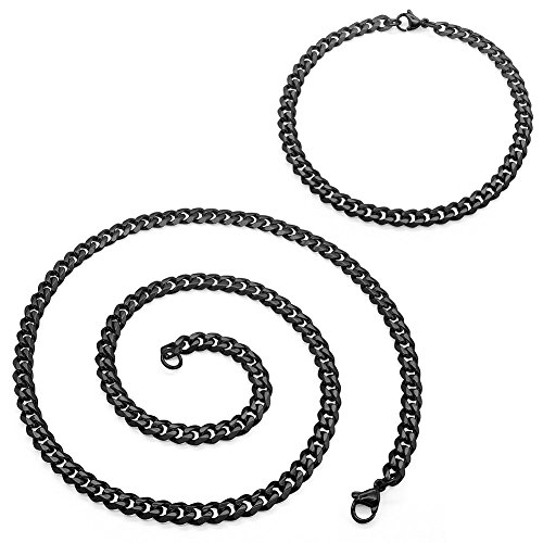 Soul-Cats Set Halskette + Armband aus Edelstahl für Männer in schwarz, Größe: 5 mm, Kettenlänge ca. 60 cm von Soul-Cats