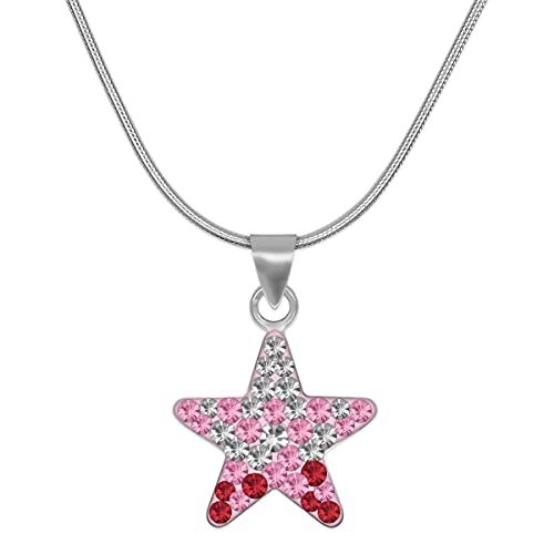 Soul-Cats Stern Halskette Glitzer Strass aus 925er Sterling Silber, Farbe: rot, Kettenlänge: Kette 45 cm von Soul-Cats