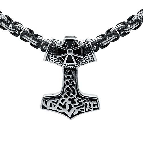 Soul-Cats Thorshammer Anhänger Königskette Edelstahl Mjölnir Mjöllnir Thors Hammer Thor, Farbe: schwarz & Silber;Länge: 55 cm von Soul-Cats