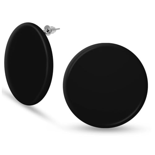 Soul-Cats knallig bunte Scheiben Ohrstecker Ohrringe matt rund 35 mm Partyschmuck, Farbe:Schwarz von Soul-Cats