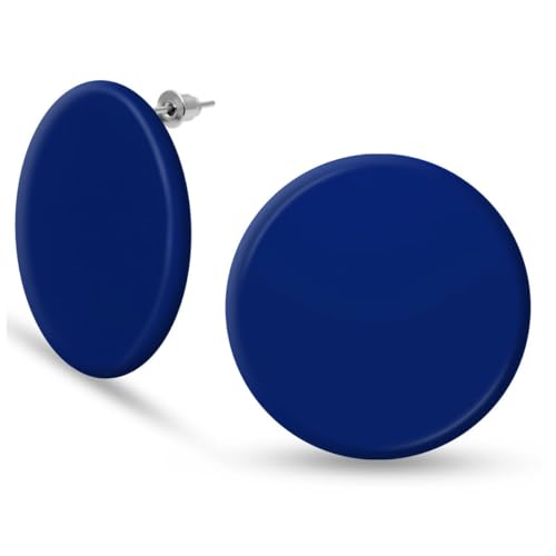 Soul-Cats knallig bunte Scheiben Ohrstecker Ohrringe matt rund 35 mm Partyschmuck, Farbe:dunkelblau von Soul-Cats