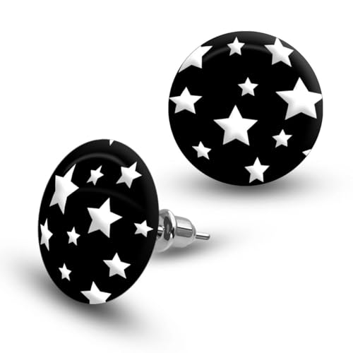 Soul-Cats süße Ohrstecker 17 mm Schwarz mit weißen Sternen – Acryl Halbkugel & Edelstahl Pin – Damen Ohrringe von Soul-Cats