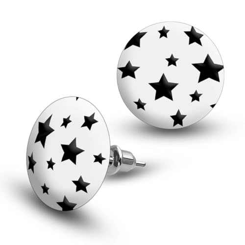 Soul-Cats süße Ohrstecker 17 mm Weiß mit schwarzen Sternen – Acryl Halbkugel & Edelstahl Pin – Damen Ohrringe von Soul-Cats