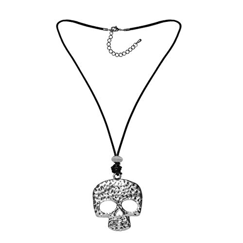 Soul-Cats 1 Lange Lederkette mit großem Statement Anhänger Skull Totenkopf in Silber von Soul-Cats