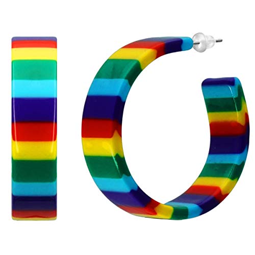 Soul-Cats Kunststoff Creolen Regenbogen bunte Streifen im Retro Style der 80er Jahre von Soul-Cats