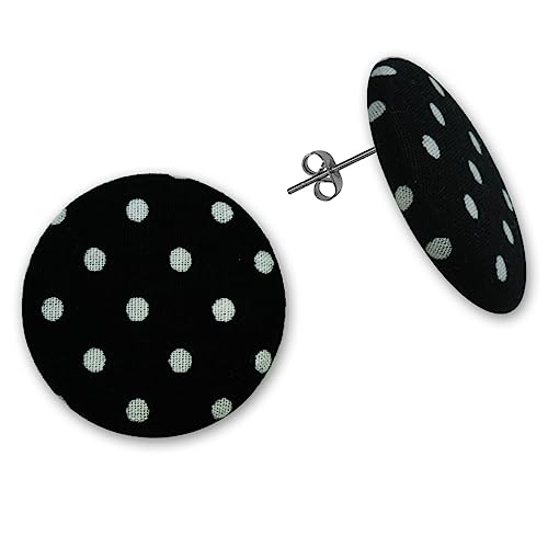 Soul-Cats Ohrstecker Rockabilly Polka Dots Stoff 50er Style einzeln oder im Set rot weiß, Farbe: schwarz mit weißen Punkten von Soul-Cats