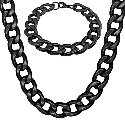 Soul-Cats Königskette Panzerkette XXL Panzerarmband Set Halskette Herren, Größe: 14 mm/50cm + Armband, Farbe: schwarz von Soul-Cats