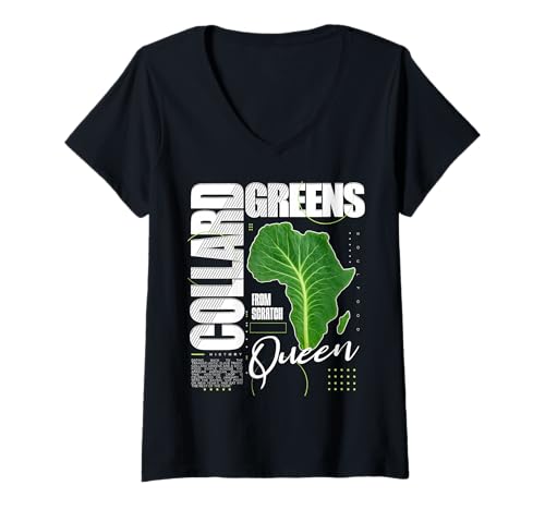 Damen Collard Greens Queen Soul Food Heritage Africa Leaf T-Shirt mit V-Ausschnitt Damen Collard Greens Queen Soul Food Heritage Africa Leaf T-Shirt mit V-Ausschnitt von Soul Food Squad Apparel