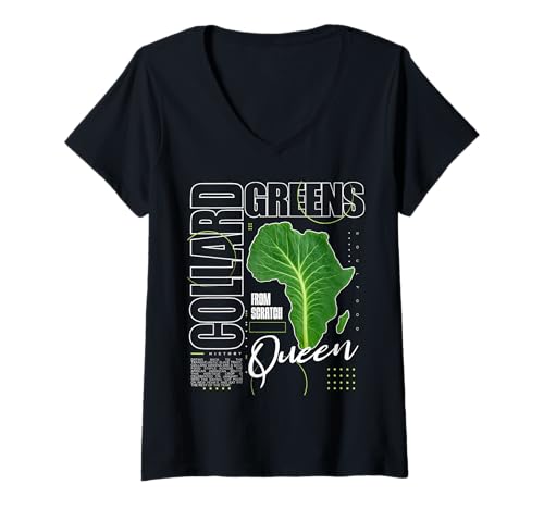 Damen Soul Food Heritage Grünkohl Queen Africa Leaf T-Shirt mit V-Ausschnitt Damen Soul Food Heritage Grünkohl Queen Africa Leaf T-Shirt mit V-Ausschnitt von Soul Food Squad Apparel