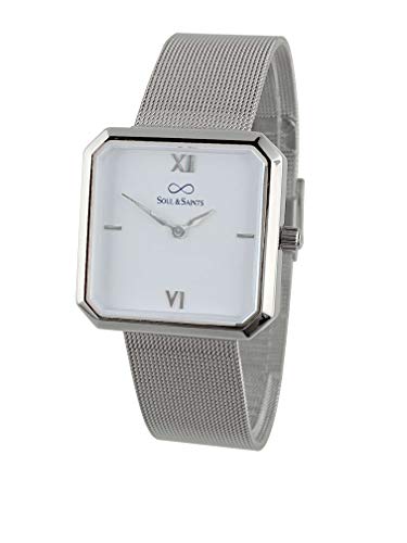 Soul & Saints Premium Damenuhr Edelstahl Elegante Armbanduhr quadratisch rechteckig Damen Uhr eckig mesh Armband Edelstahl Swiss Uhrwerk Saphire Glas Kratzfest 3m 3ATM Wasserfest - Mary (Silber) von Soul & Saints