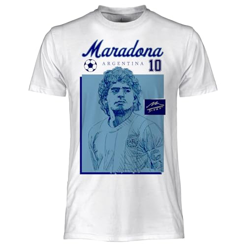 Offizielles Maradona T-Shirt, Unisex, Baumwolle, reguläre Passform, für Erwachsene und Jungen, Weiß, XL von Soul up