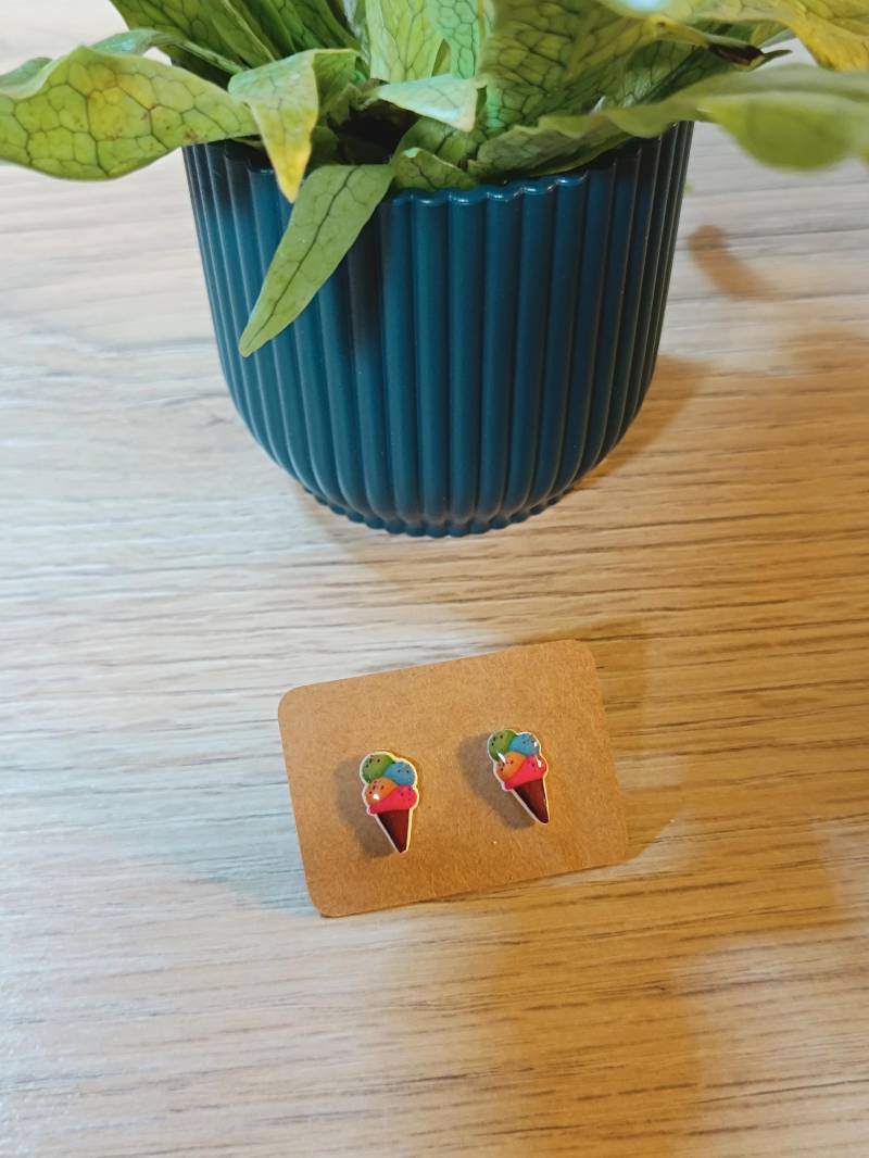 Ohrstecker - Eiskugeln 3D Print-Schrumpffolie Edelstahl von SoulARTistin