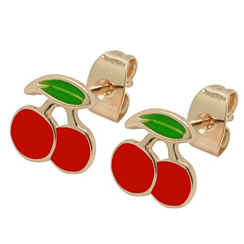 Soul-Cats 1 Paar Ohrstecker Kirschen roségold Ohrschmuck Ohrringe 60 70 Rockabilly, Größe: Ø 9 mm von Soul-Cats