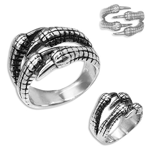 SoulCats 1 Edelstahl Ring Biker Herren Gothik Kralle Drache Adler Klaue Skelett Death massiv, Größe: 19 mm von SoulCats