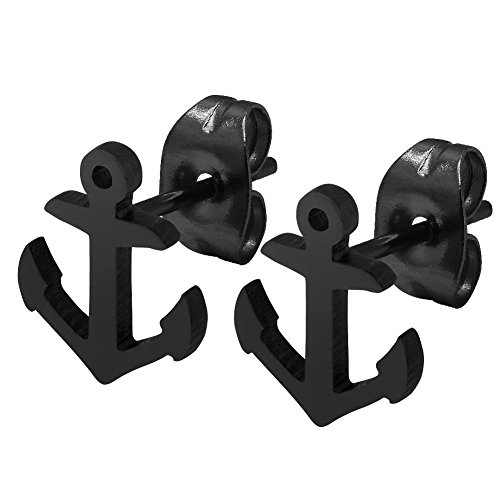 Soul-Cats 1 Paar Ohrstecker Ohrringe Anker Rockabilly Seemann Seefahrt schwarz silber, Farbe: Schwarz von Soul-Cats