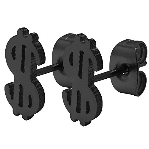 Soul-Cats 1 Paar Ohrstecker Ohrringe Dollar Symbol Geld USA schwarz silber, Farbe: Schwarz von SoulCats