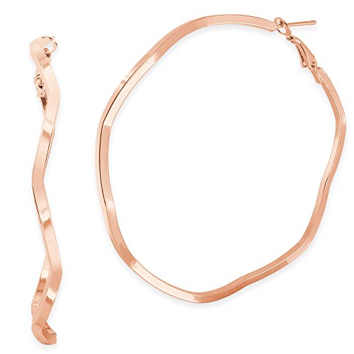 Soul-Cats 1 Paar Creolen Zickzack gebogen Hoops Ohrringe roségold, Größe: Ø 7 cm von Soul-Cats