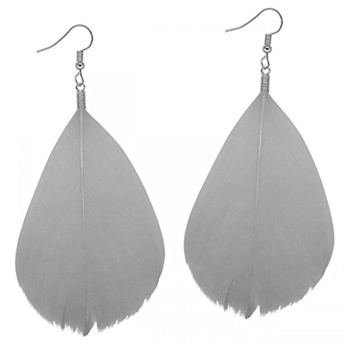 Soul-Cats 1 Paar Federohrringe in schönen Farben Mädchen Hippie bunt, Farbe: grau von Soul-Cats