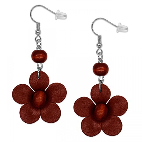 Soul-Cats 1 Paar Ohrringe Blumen Blüten Echt Leder in rot von Soul-Cats